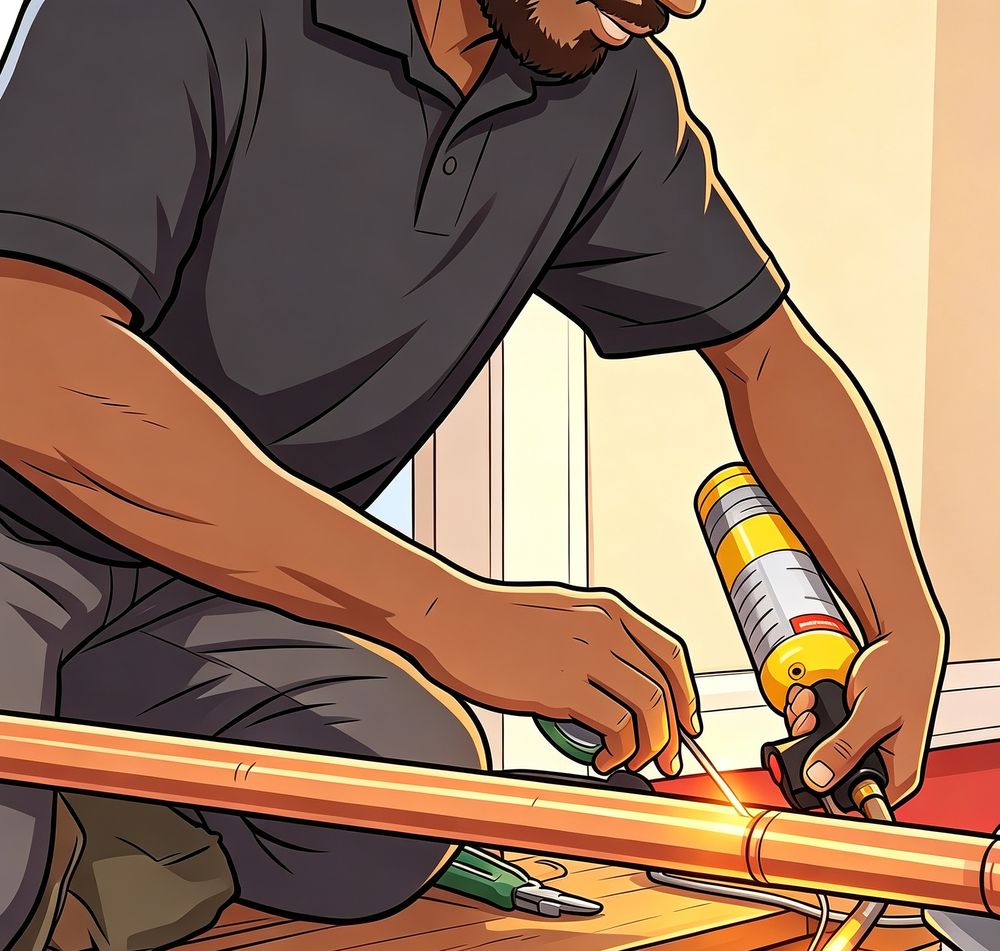 Illustration of TS Plumbing soldering copper pipework